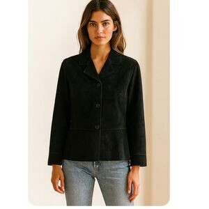 Y2K Black Suede Leather Jacket Oversized French Chic XL